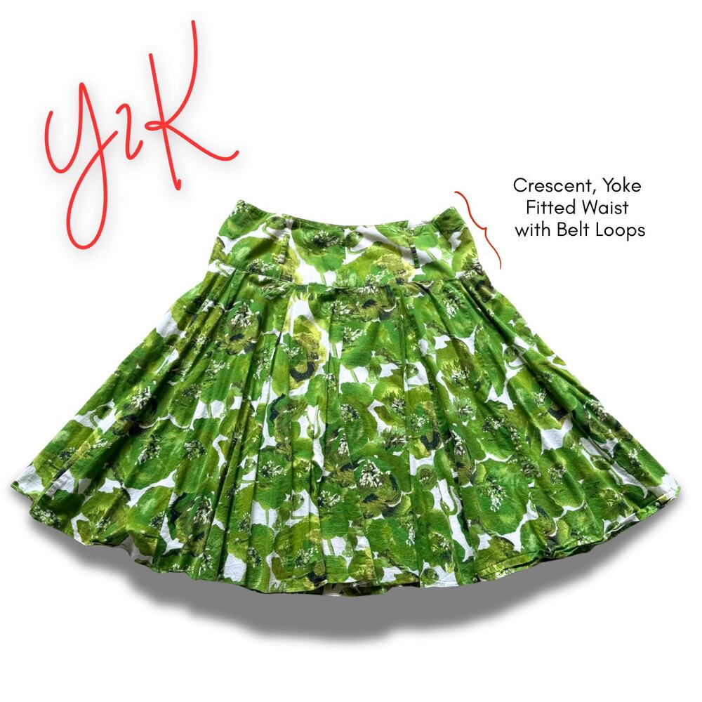 Y2k Green Floral Skirt Spring Summer Cotton Travel Vacation Beach Casual Coastal